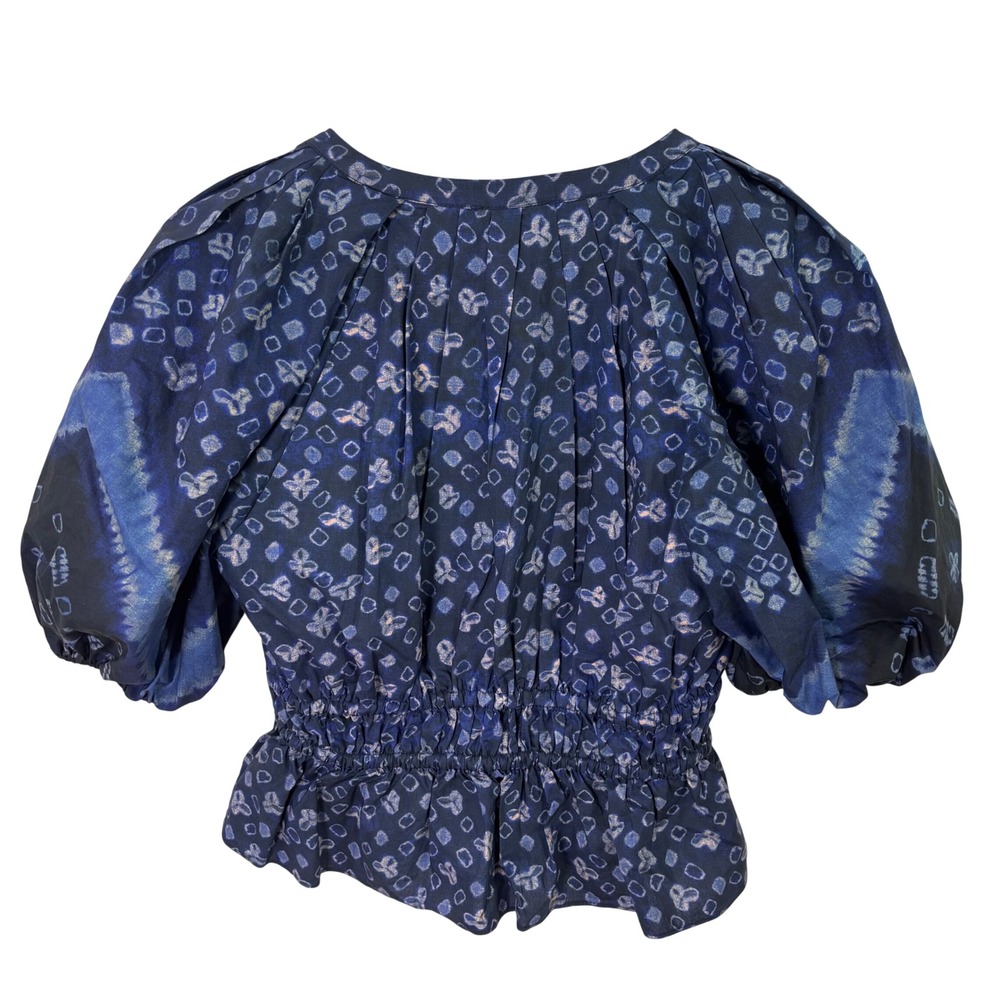 Ulla Johnson Womens Blouse Sz 2 Blue Puff Sleeve Cotton Shirt Cottagecore - Picture 2 of 10